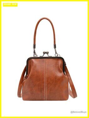 PU Leather Kiss Lock Crossbody Bag Retro Tote Handbag for Travel Office